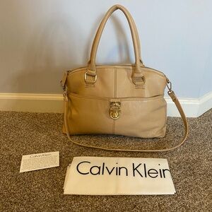 Calvin Klein Beige Genuine Leather Satchel